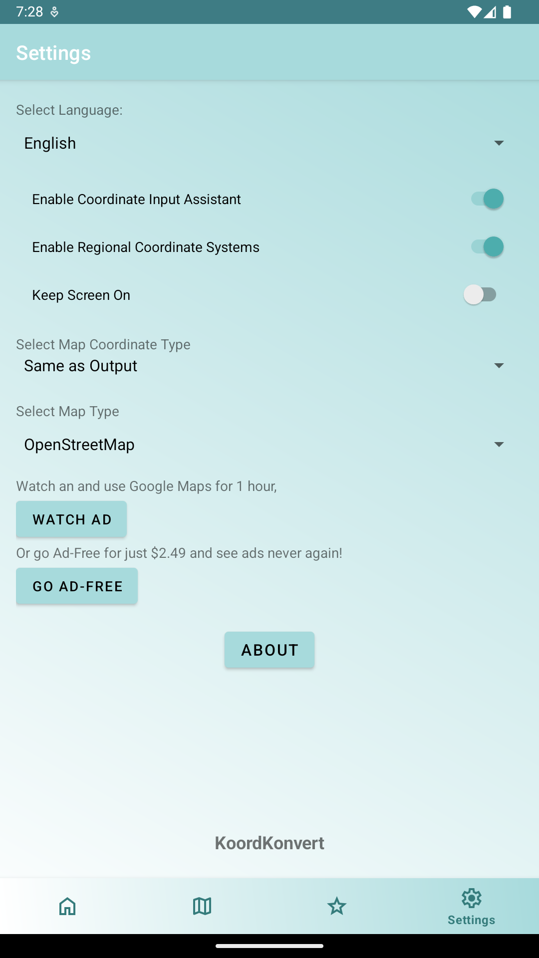 KoordKonvert Settings